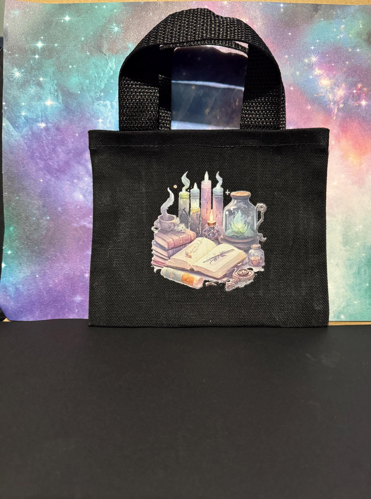 Mini Canvas Tote Bag with Sublimnation Decal - Black
