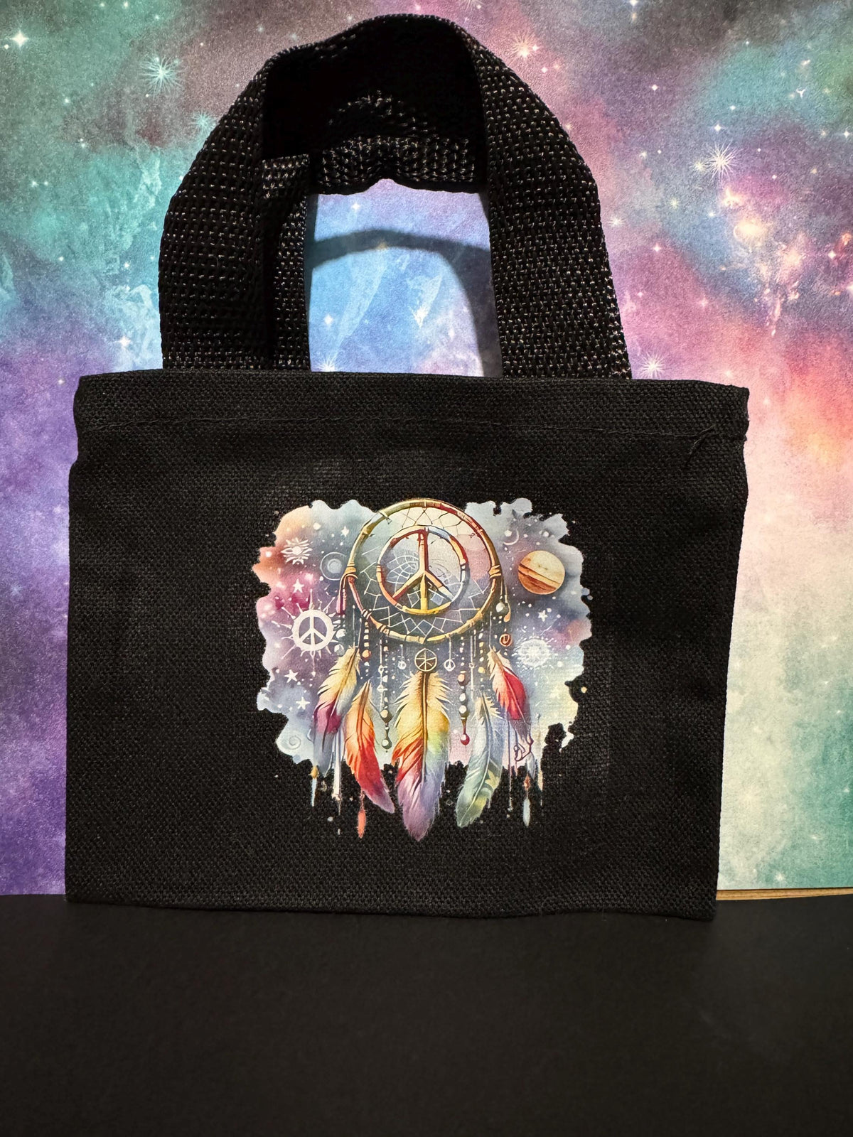 Mini Canvas Tote Bag with Sublimnation Decal - Black